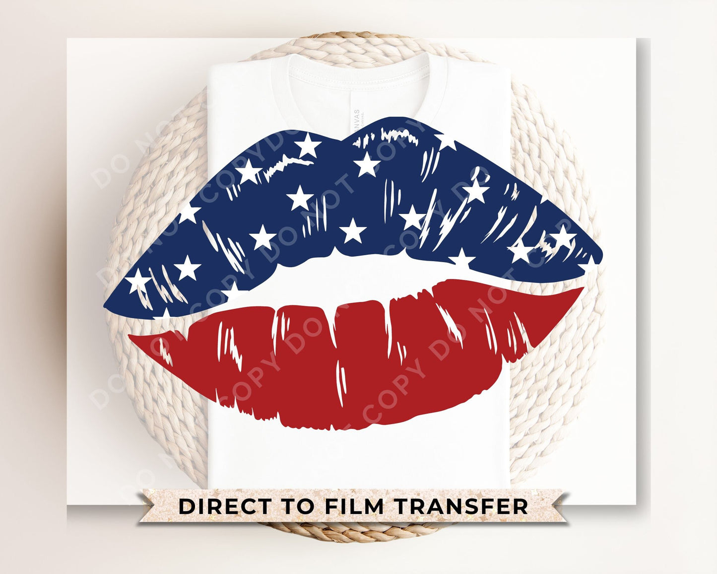 4th of July DTF Transfers, Ready to Press, T-shirt Transfers, Heat Transfer, Direct to Film, USA, Holiday, America, Lips, Patriotic Kiss