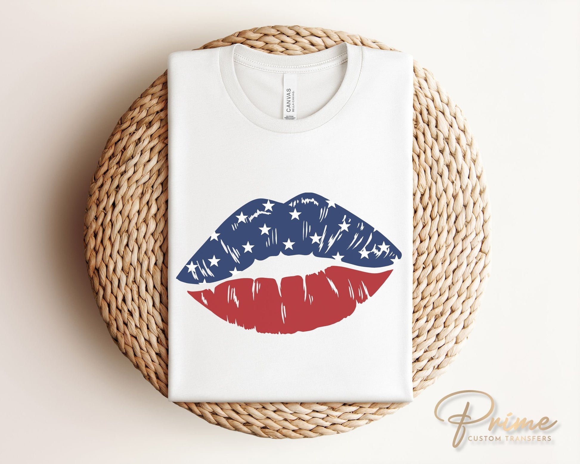 4th of July DTF Transfers, Ready to Press, T-shirt Transfers, Heat Transfer, Direct to Film, USA, Holiday, America, Lips, Patriotic Kiss