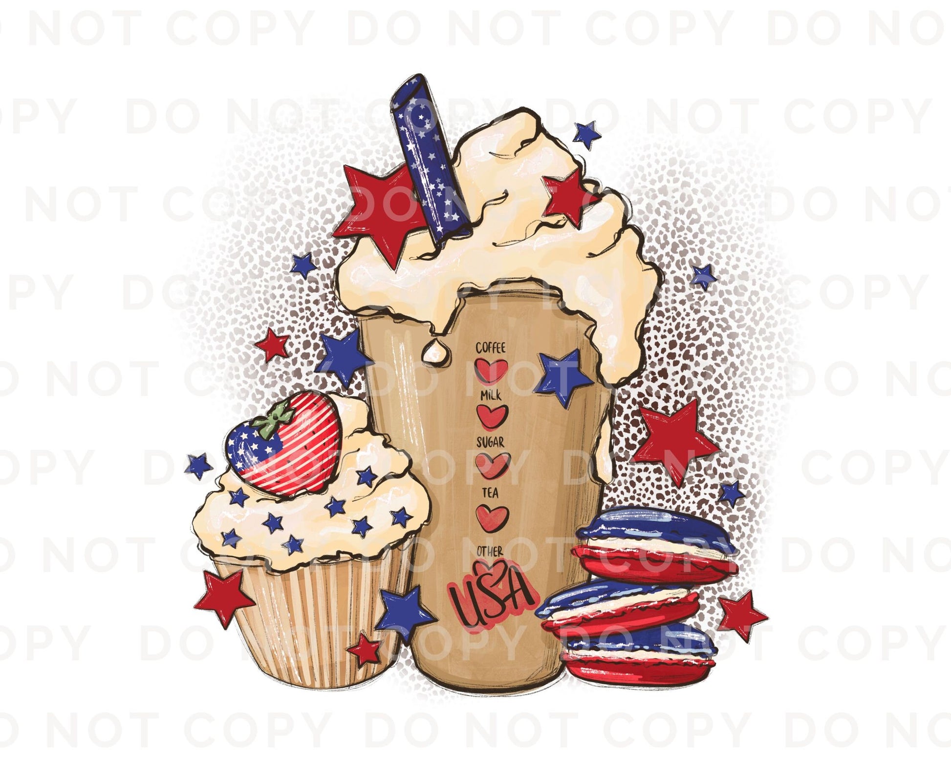 4th of July DTF Transfers, Ready to Press, T-shirt Transfers, Heat Transfer, Direct to Film, USA, Holiday, Independence, Iced Coffee, Latte