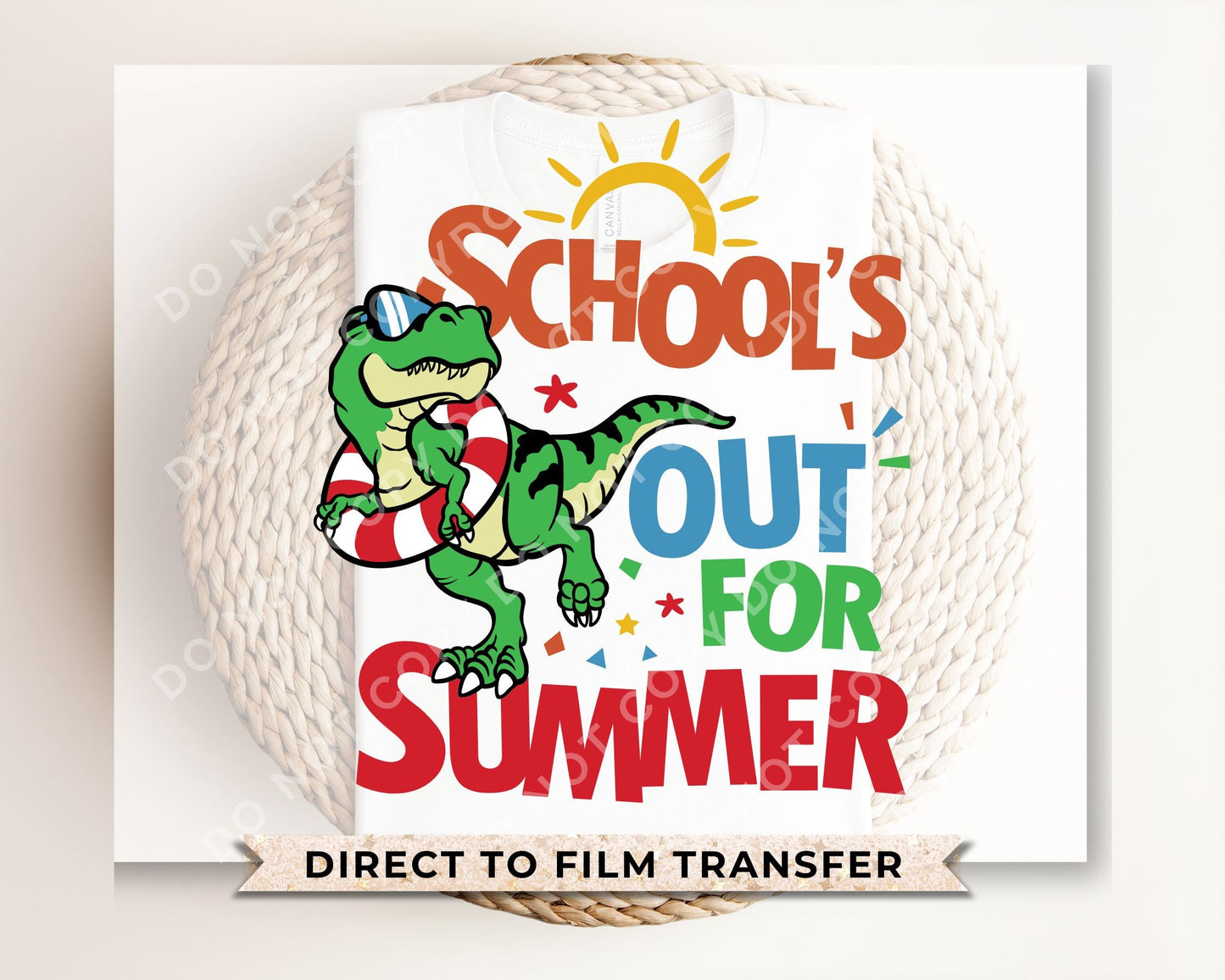 Summer DTF Transfers, Ready to Press, T-shirt Transfers, Heat Transfer, Direct to Film, Teacher, Dinosaur, T-rex, Boy, School's Out