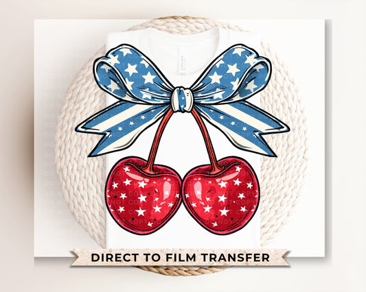 4th of July DTF Transfers, Ready to Press, T-shirt Transfers, Heat Transfer, Direct to Film, USA, Holiday, Independence, Cherry Coquette Bow