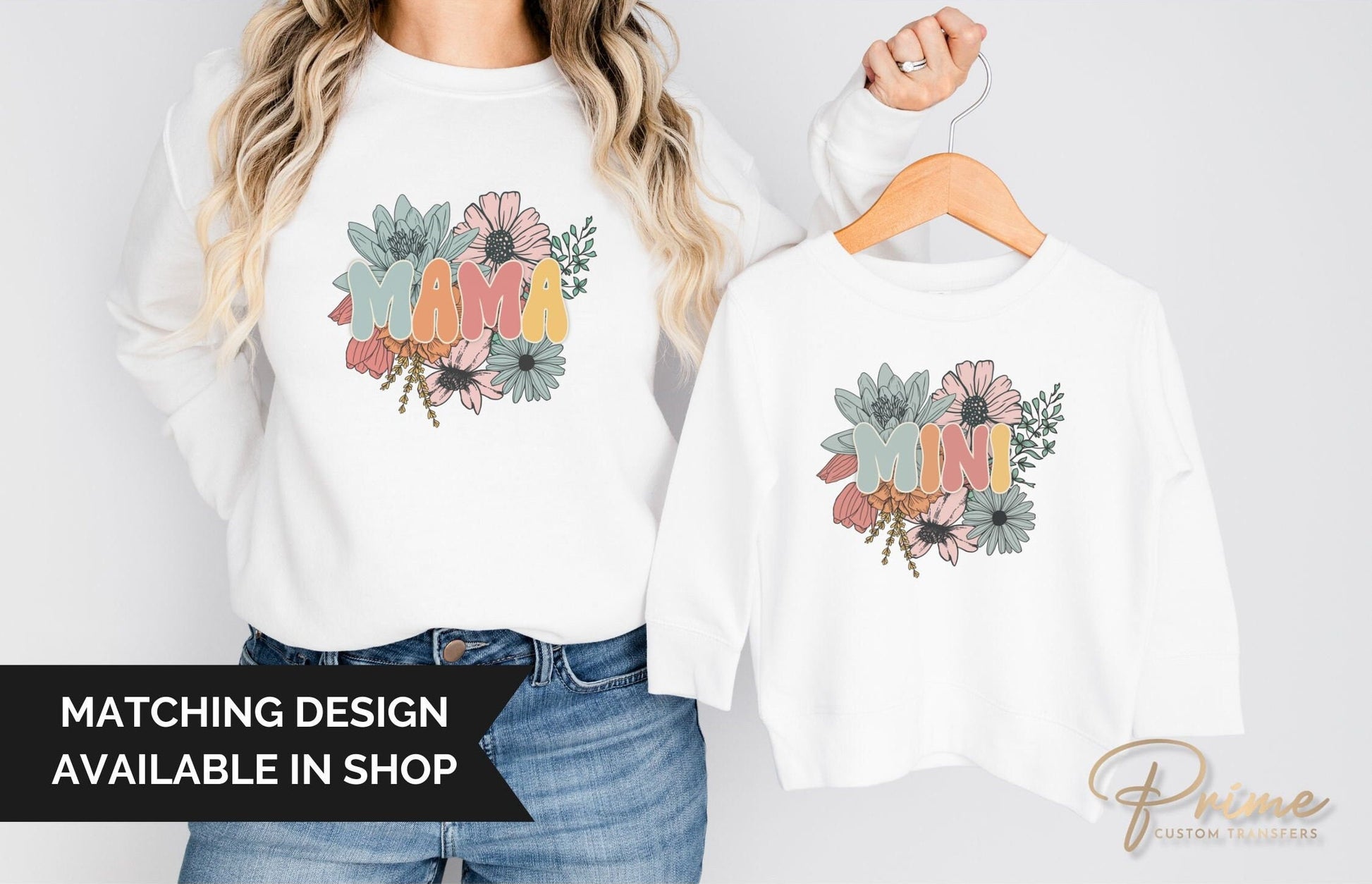 Mother's Day DTF Transfers, Ready to Press, T-shirt Transfers, Heat Transfer, Direct to Film, Mommy and Me, Matching, Flowers, Mama Floral