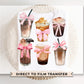 Coffee DTF Transfers, Ready to Press, T-shirt Transfers, Heat Transfer, Direct to Film, Cold Peel, Coquette, Pink, Iced Coffee and Bows