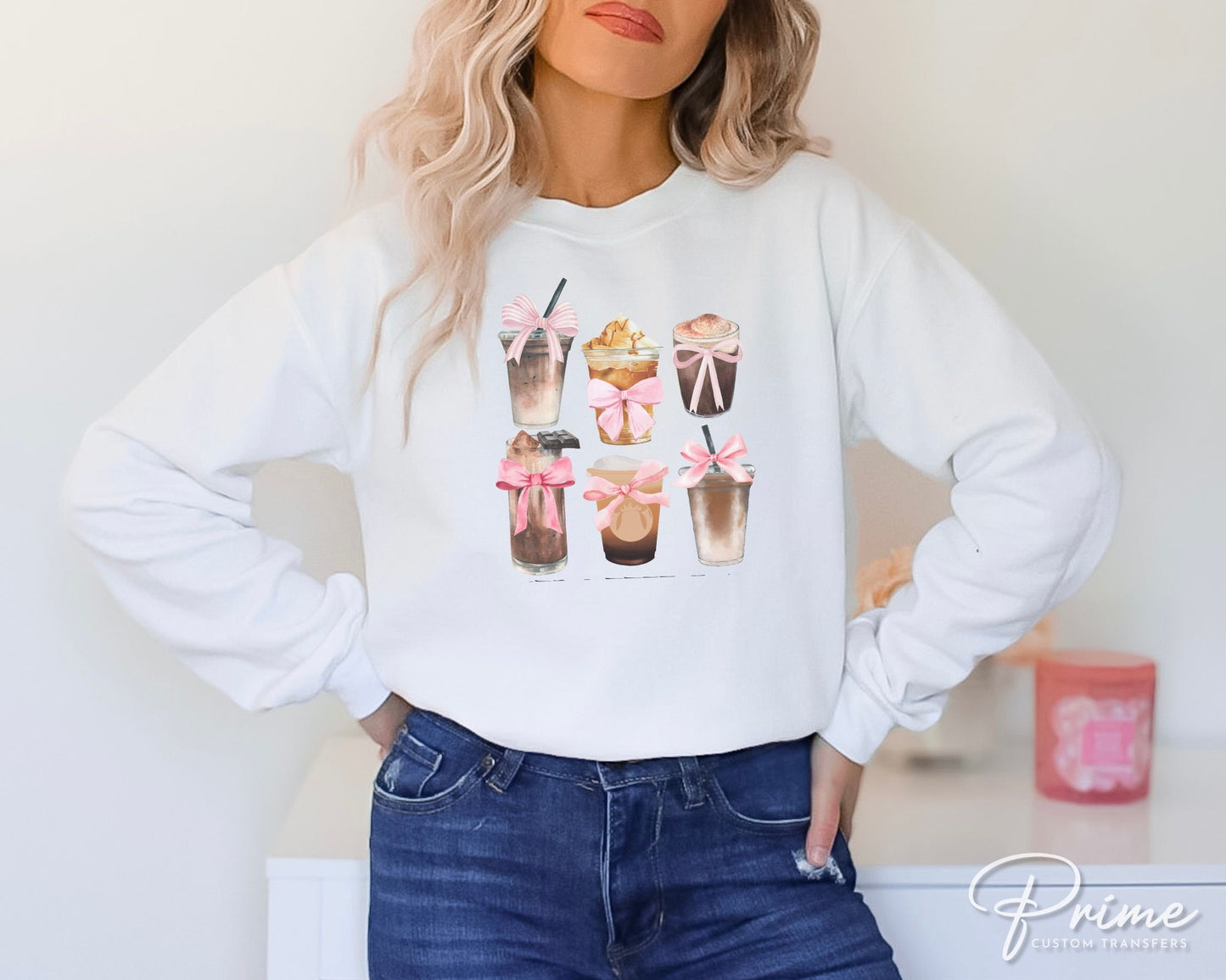 Coffee DTF Transfers, Ready to Press, T-shirt Transfers, Heat Transfer, Direct to Film, Cold Peel, Coquette, Pink, Iced Coffee and Bows