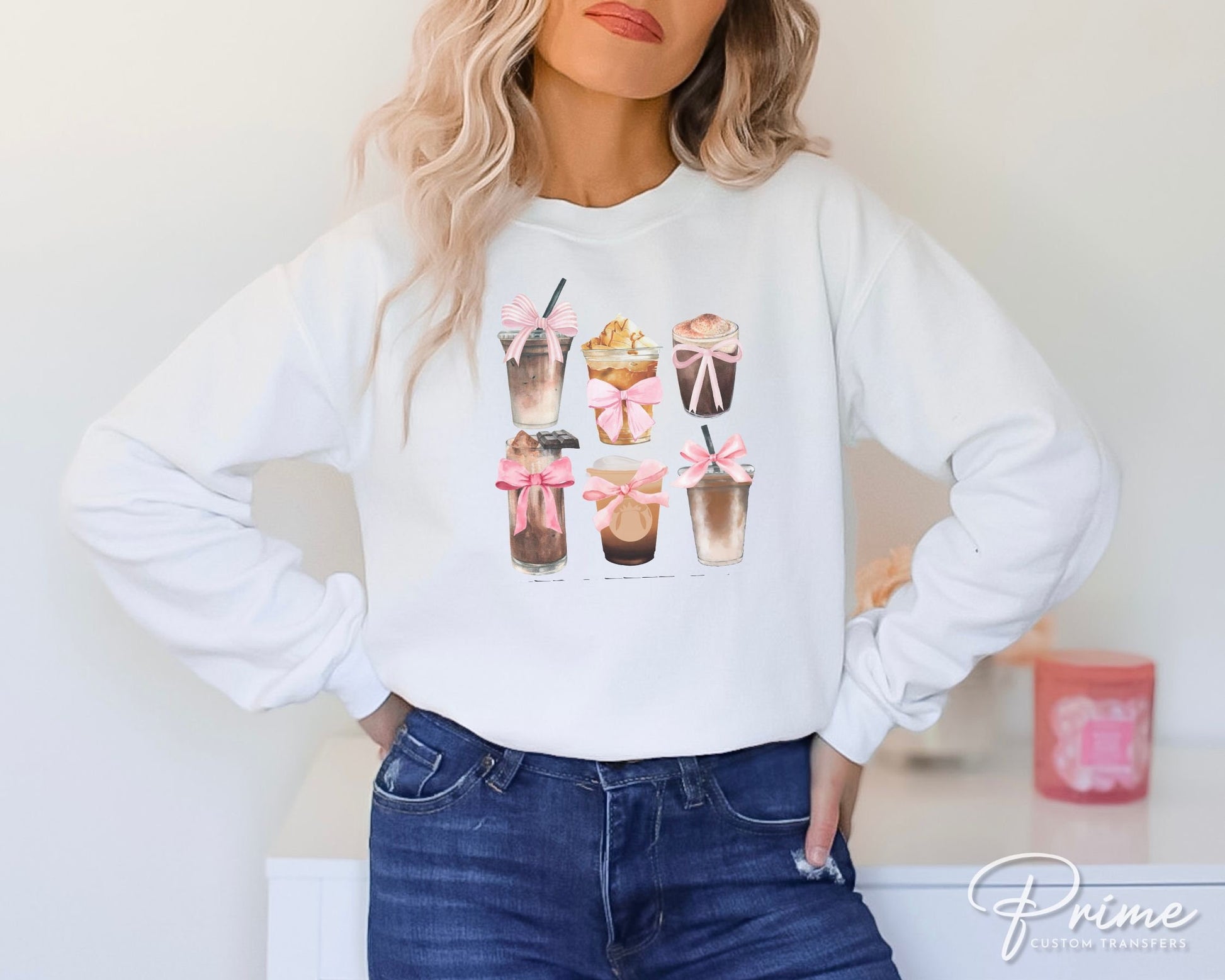 Coffee DTF Transfers, Ready to Press, T-shirt Transfers, Heat Transfer, Direct to Film, Cold Peel, Coquette, Pink, Iced Coffee and Bows