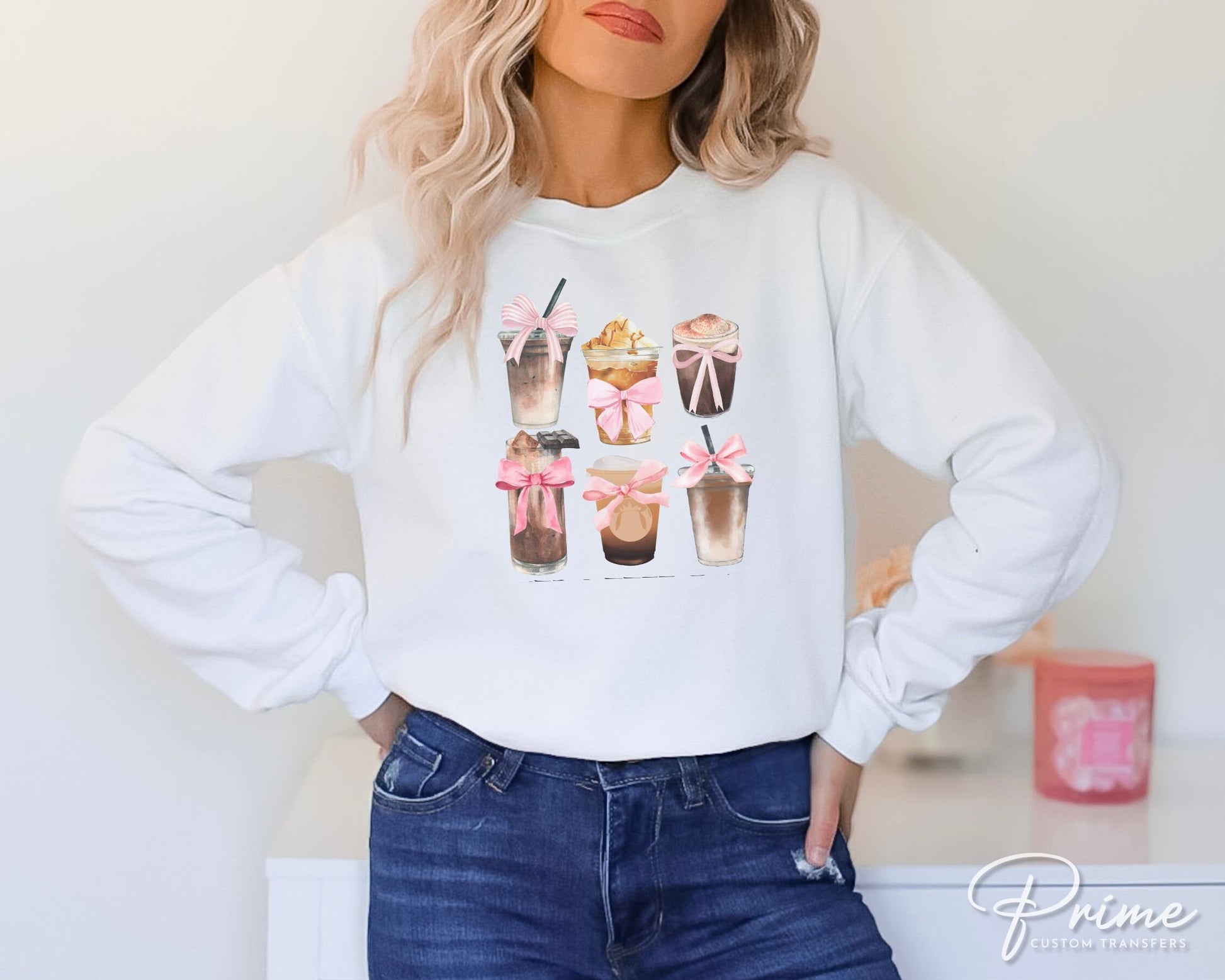 Coffee DTF Transfers, Ready to Press, T-shirt Transfers, Heat Transfer, Direct to Film, Cold Peel, Coquette, Pink, Iced Coffee and Bows