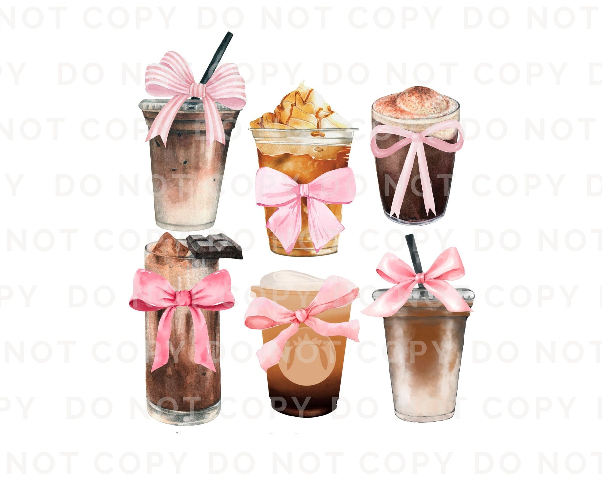 Coffee DTF Transfers, Ready to Press, T-shirt Transfers, Heat Transfer, Direct to Film, Cold Peel, Coquette, Pink, Iced Coffee and Bows