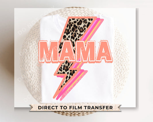 Mother's Day DTF Transfers, Ready to Press, T-shirt Transfers, Heat Transfer, Direct to Film, Leopard Print, Retro Mama Lightening Bolt