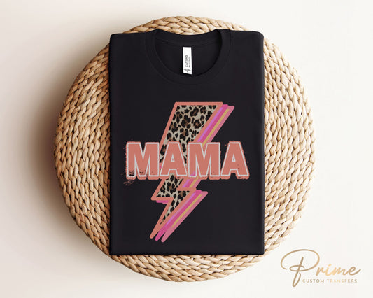 Mother's Day DTF Transfers, Ready to Press, T-shirt Transfers, Heat Transfer, Direct to Film, Leopard Print, Retro Mama Lightening Bolt