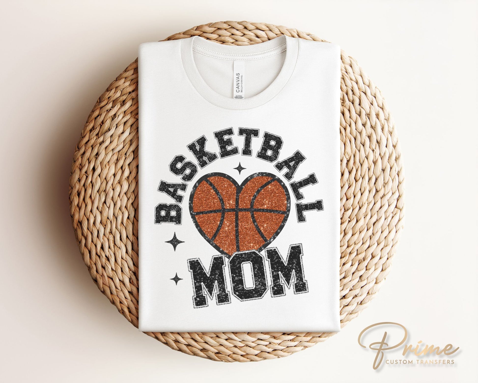 Basketball DTF Transfers, Ready to Press, T-shirt Transfers, Heat Transfer, Direct to Film, Sports, Faux Glitter, Heart, Basketball Mom