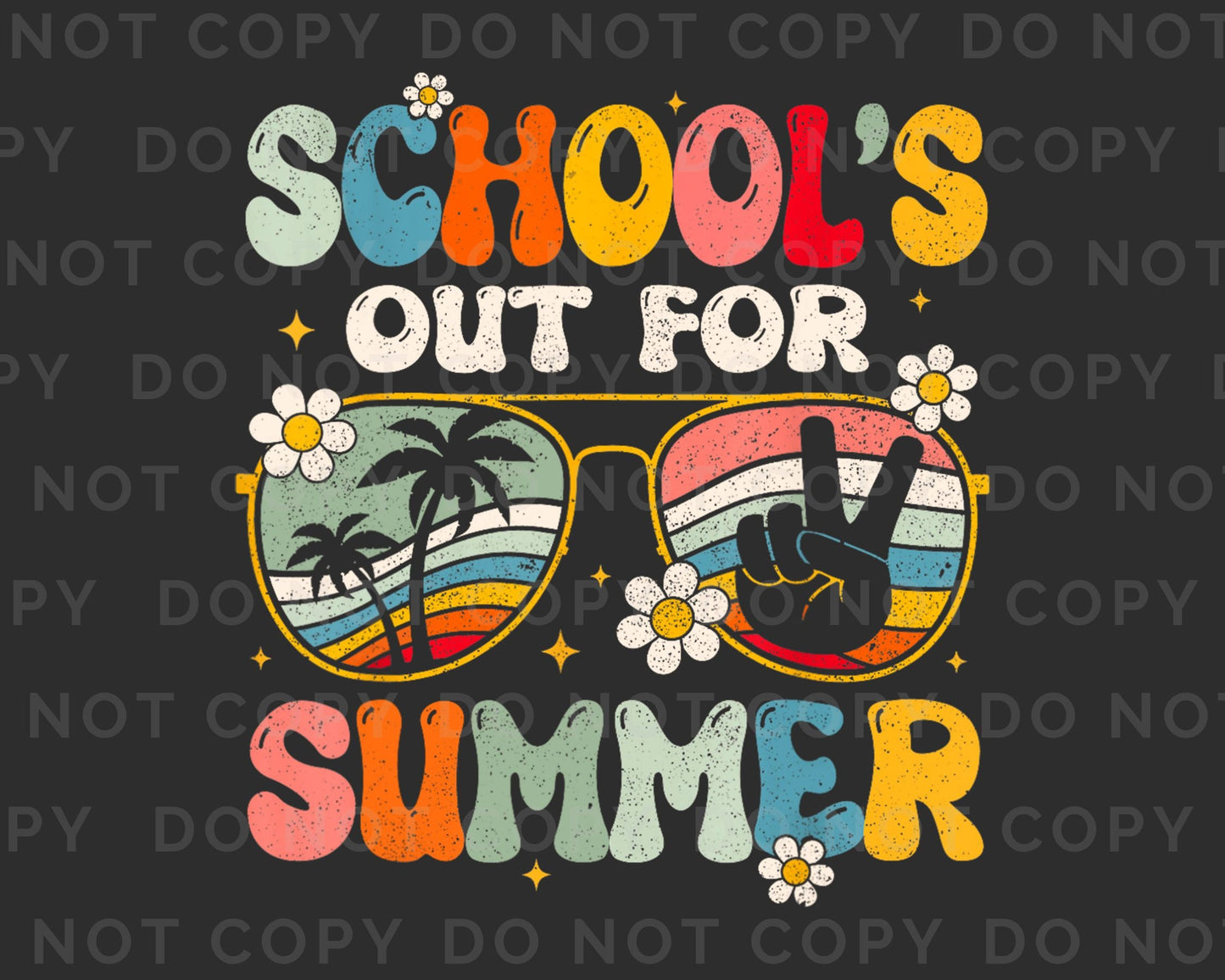 Summer DTF Transfers, Ready to Press, T-shirt Transfers, Heat Transfer, Direct to Film, Teacher, Retro, Sunglasses, Boy, Girl, School's Out