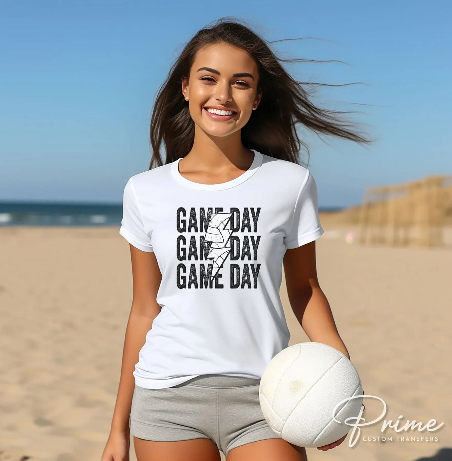 Volleyball DTF Transfers, Ready to Press, T-shirt Transfers, Heat Transfer, Direct to Film, Sports, Lightening Bolt, Stacked Game Day