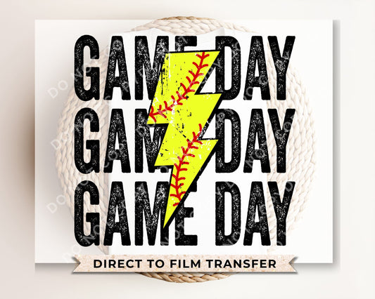 Softball DTF Transfers, Ready to Press, T-shirt Transfers, Heat Transfer, Direct to Film, Sports, Lightening Bolt, Stacked Game Day