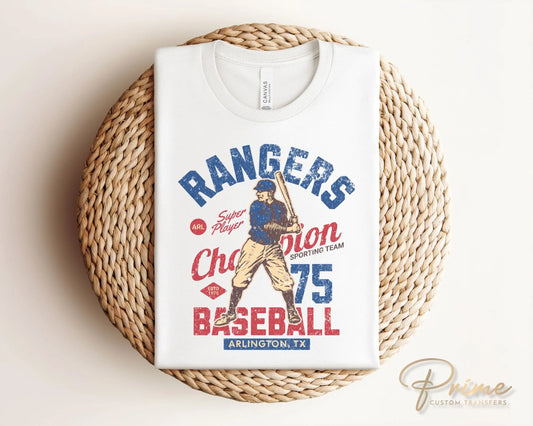 Baseball DTF Transfers, Ready to Press, T-shirt Transfers, Heat Transfer, Direct to Film, Sports, Summer, Arlington Texas, Vintage, Retro