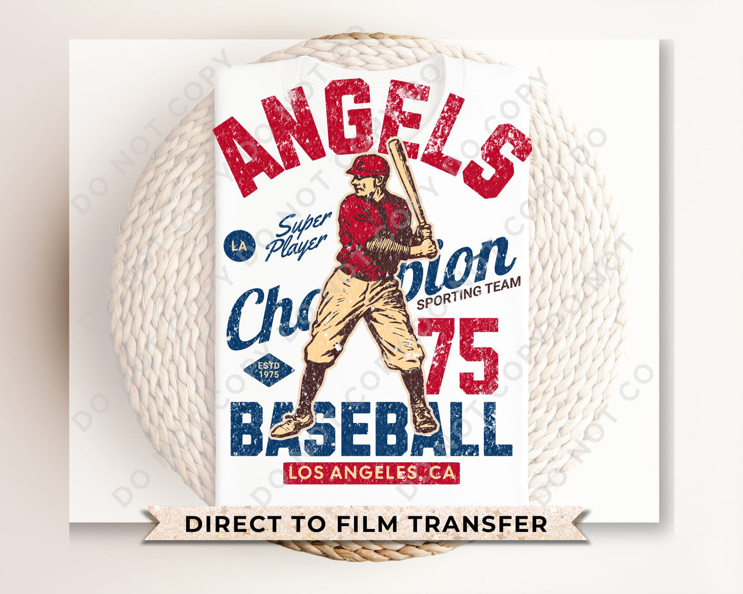 Baseball DTF Transfers, Ready to Press, T-shirt Transfers, Heat Transfer, Direct to Film, Sports, Los Angeles, California, Vintage, Retro
