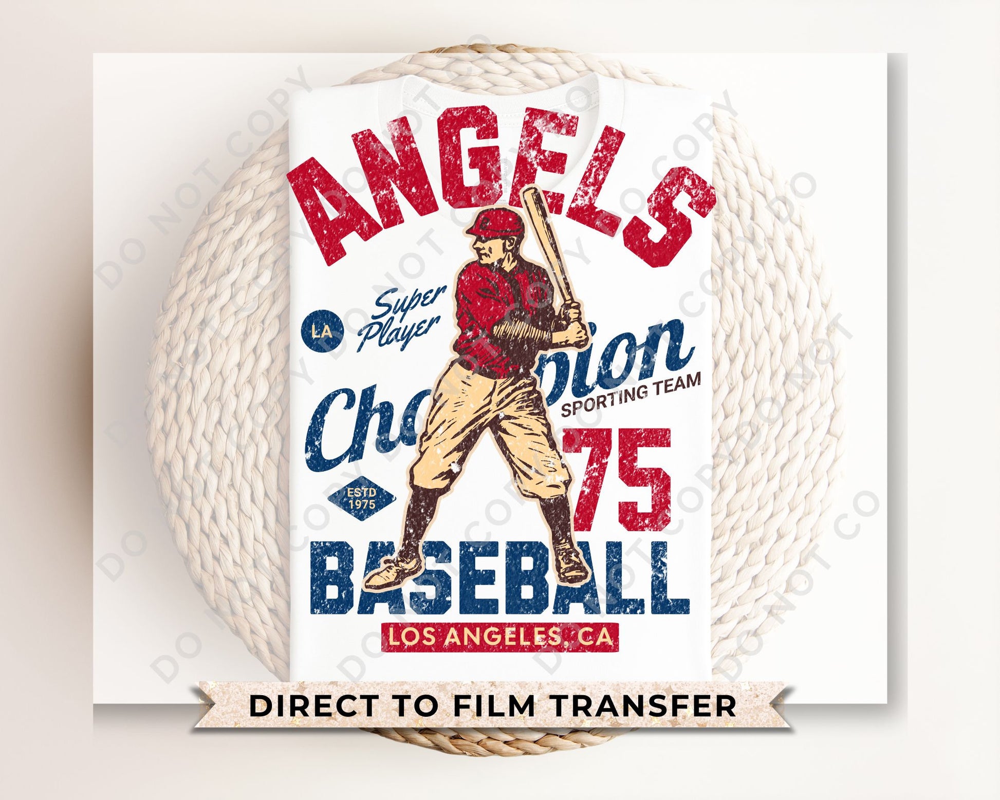 Baseball DTF Transfers, Ready to Press, T-shirt Transfers, Heat Transfer, Direct to Film, Sports, Los Angeles, California, Vintage, Retro