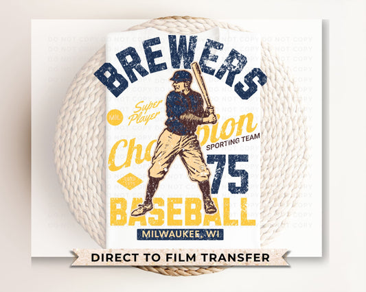 Baseball DTF Transfers, Ready to Press, T-shirt Transfers, Heat Transfer, Direct to Film, Sports, Summer, Vintage, Retro Milwaukee Wisconsin