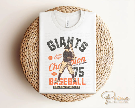 Baseball DTF Transfers, Ready to Press, T-shirt Transfers, Heat Transfer, Direct to Film, Sports, San Francisco California, Vintage, Retro