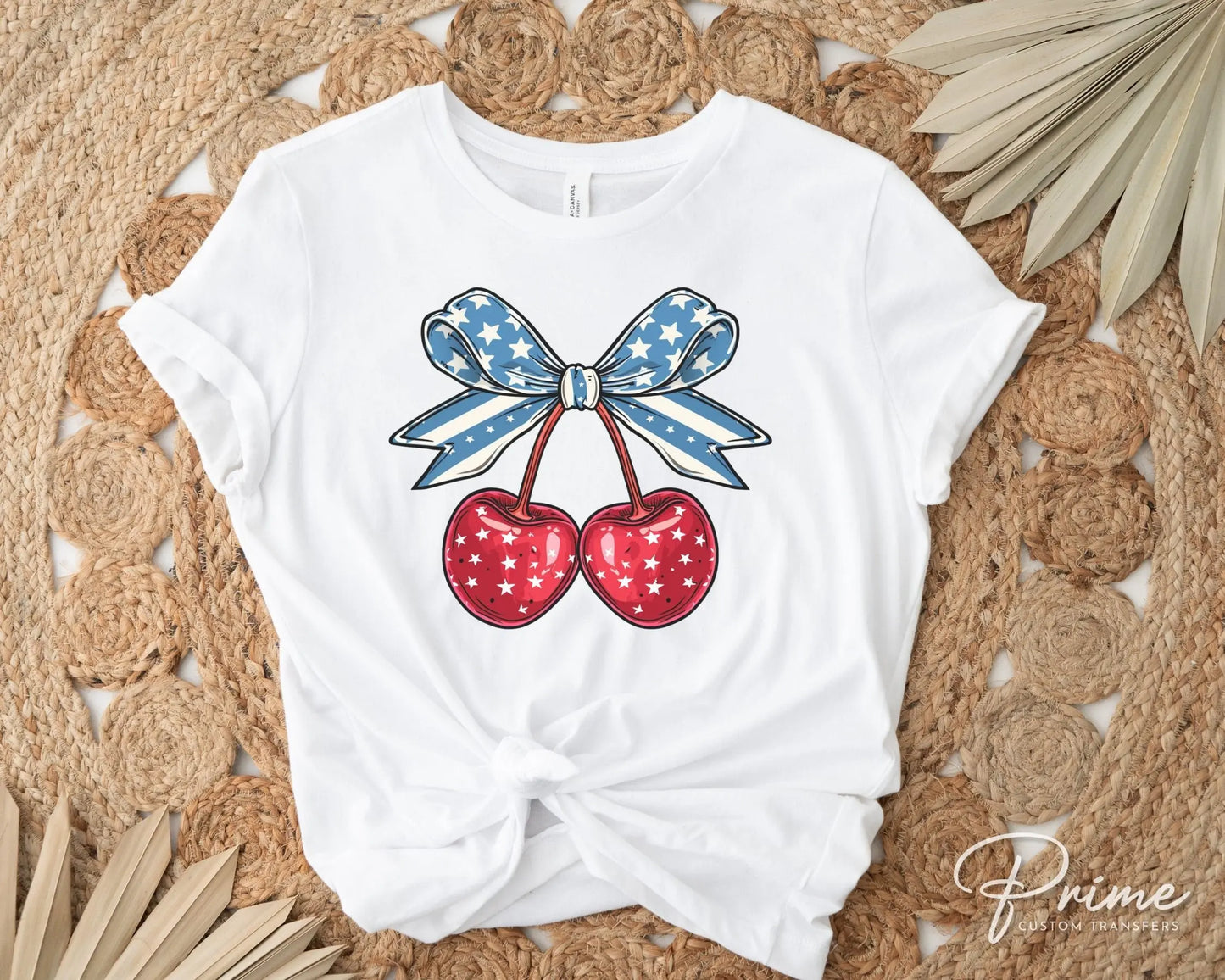 4th of July DTF Transfers, Ready to Press, T-shirt Transfers, Heat Transfer, Direct to Film, USA, Holiday, Independence, Cherry Coquette Bow