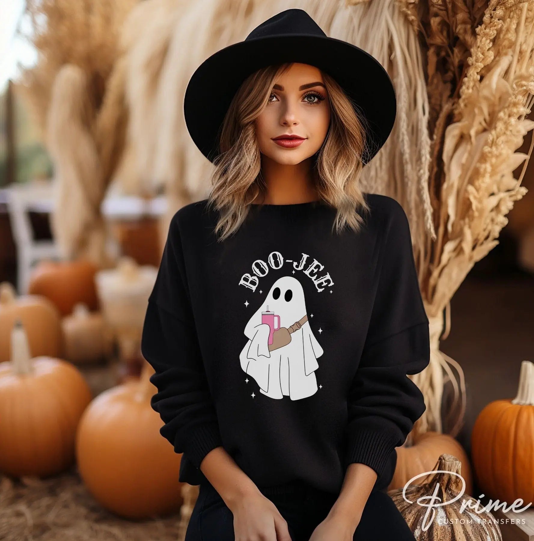 Halloween DTF Transfers, Ready to Press, T-shirt Transfers, Heat Transfer, Direct to Film, Faux Sequins Letters, Fall, Sparkly Boo Ghost