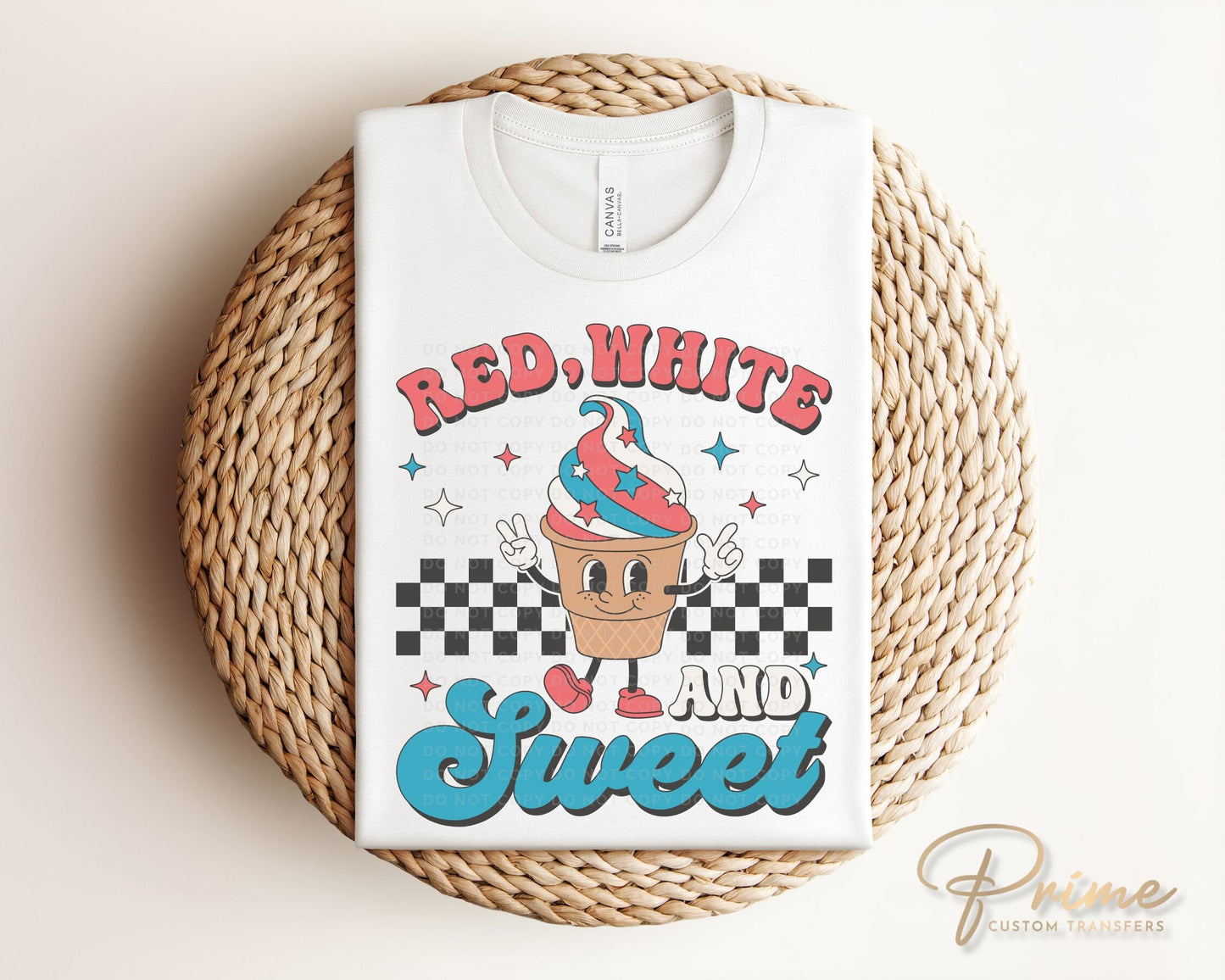 4th of July DTF Transfers, Ready to Press, T-shirt Transfers, Heat Transfer, Direct to Film, Fourth, Holiday, USA, Retro Ice Cream Cone