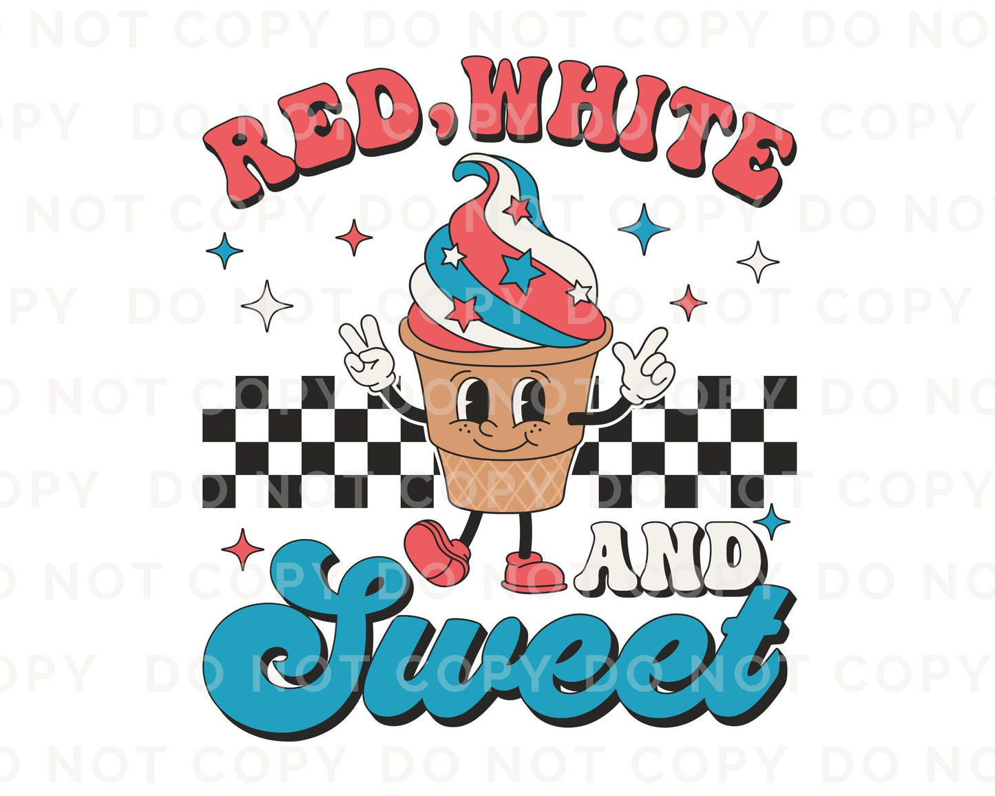 4th of July DTF Transfers, Ready to Press, T-shirt Transfers, Heat Transfer, Direct to Film, Fourth, Holiday, USA, Retro Ice Cream Cone