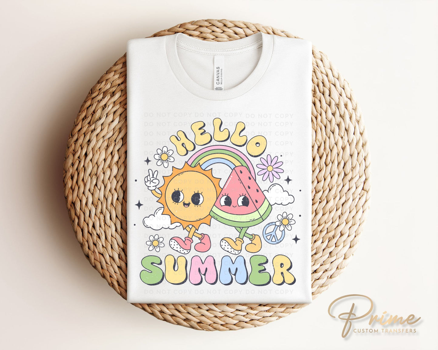 Summer DTF Transfers, Ready to Press, T-shirt Transfers, Heat Transfer, Direct to Film, Beach, Cute, Sunshine, Vacation, Retro Hello Summer