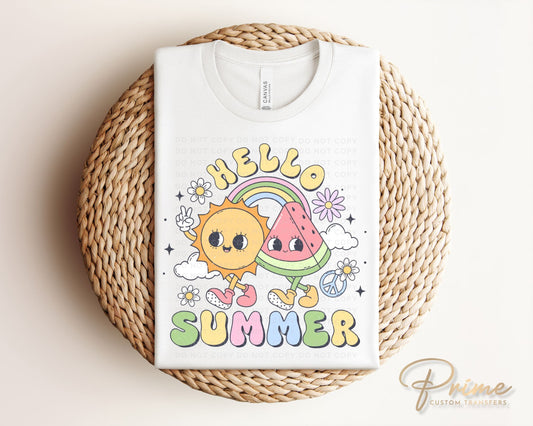 Summer DTF Transfers, Ready to Press, T-shirt Transfers, Heat Transfer, Direct to Film, Beach, Cute, Sunshine, Vacation, Retro Hello Summer