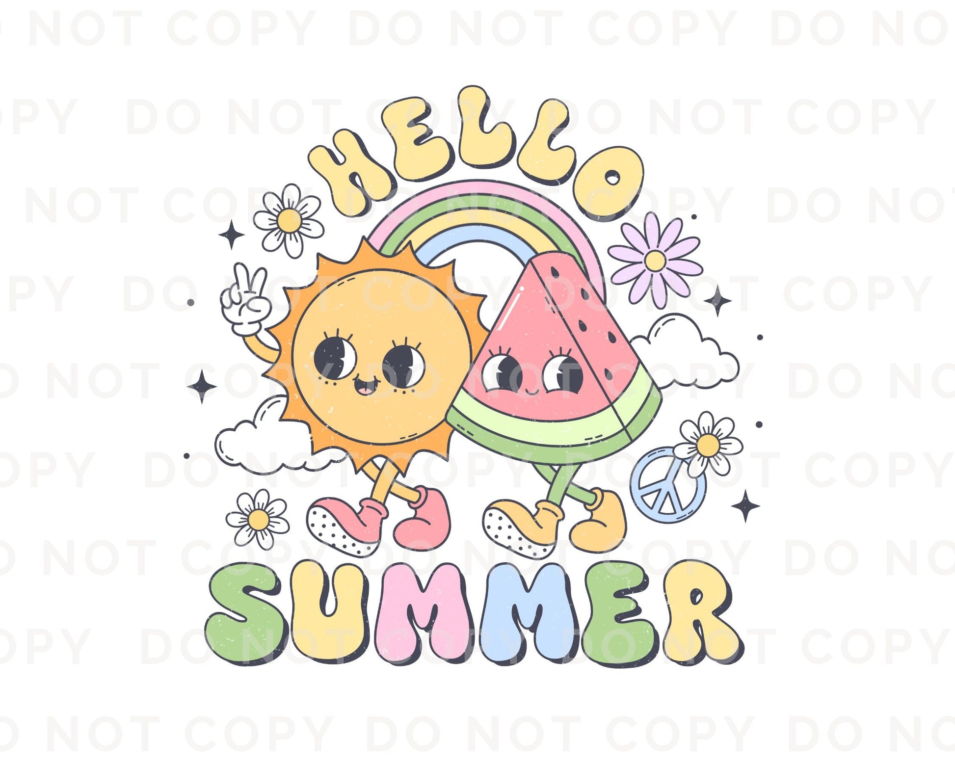 Summer DTF Transfers, Ready to Press, T-shirt Transfers, Heat Transfer, Direct to Film, Beach, Cute, Sunshine, Vacation, Retro Hello Summer