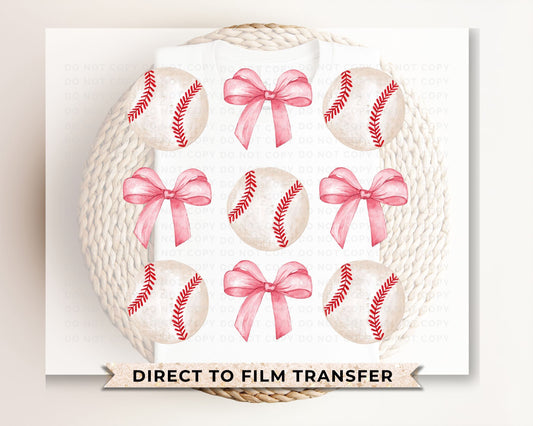 Baseball DTF Transfers, Ready to Press, T-shirt Transfers, Heat Transfer, Direct to Film, Sports, Softball, Girlie, Baseballs and Bows