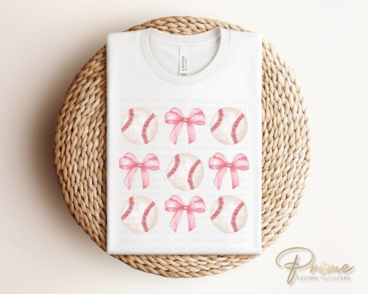 Baseball DTF Transfers, Ready to Press, T-shirt Transfers, Heat Transfer, Direct to Film, Sports, Softball, Girlie, Baseballs and Bows