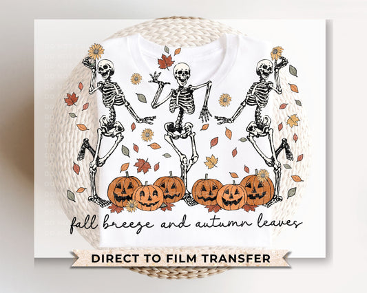 Fall DTF Transfers, Ready to Press, T-shirt Transfers, Heat Transfer, Direct to Film, Leaves, Pumpkins, Skull, Autumn Dancing Skeletons