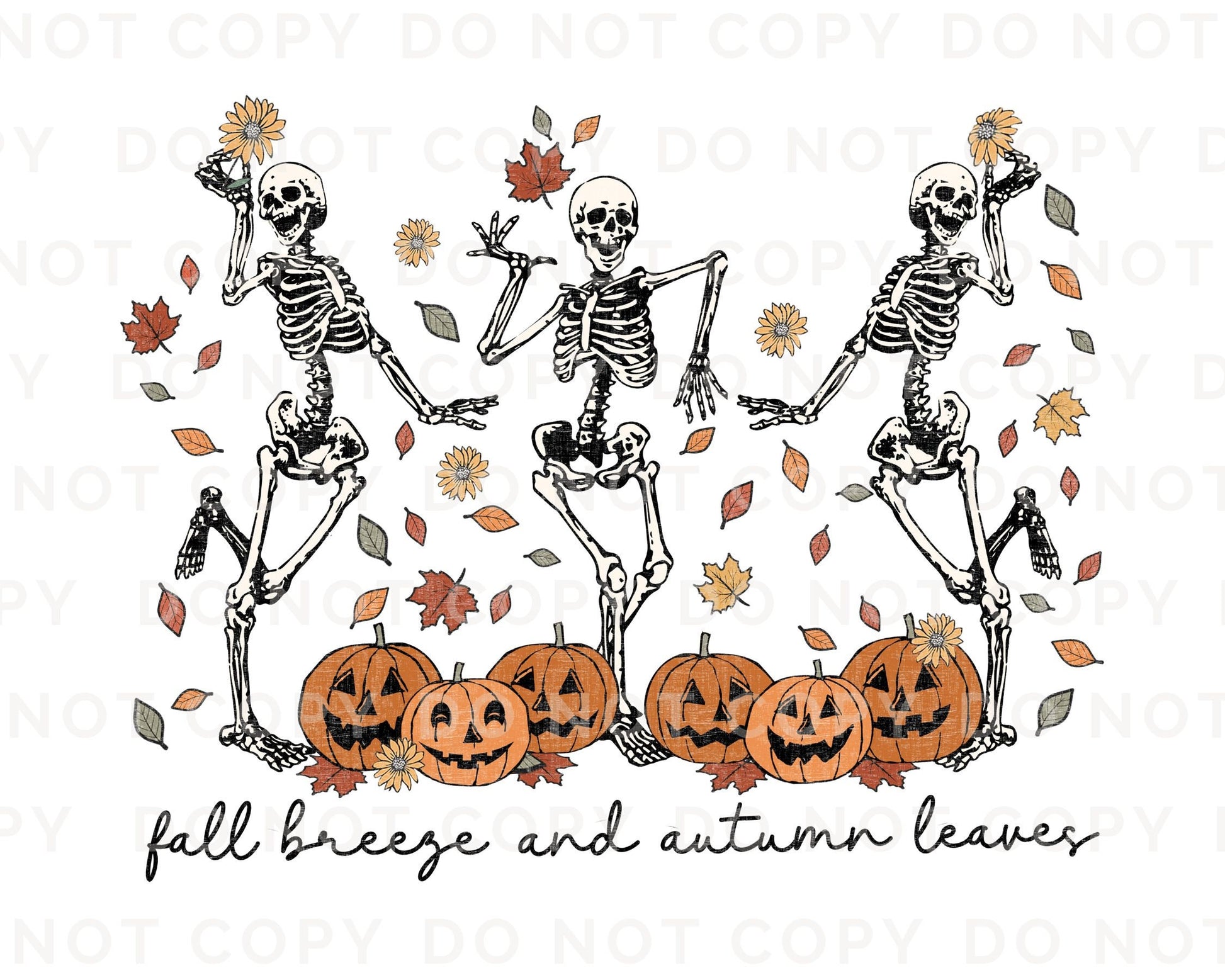 Fall DTF Transfers, Ready to Press, T-shirt Transfers, Heat Transfer, Direct to Film, Leaves, Pumpkins, Skull, Autumn Dancing Skeletons