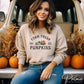 A DTF transfer with the words &quot;Farm Fresh Pumpkins&quot; with a picture of an old vintage truck with pumpkins in the back.