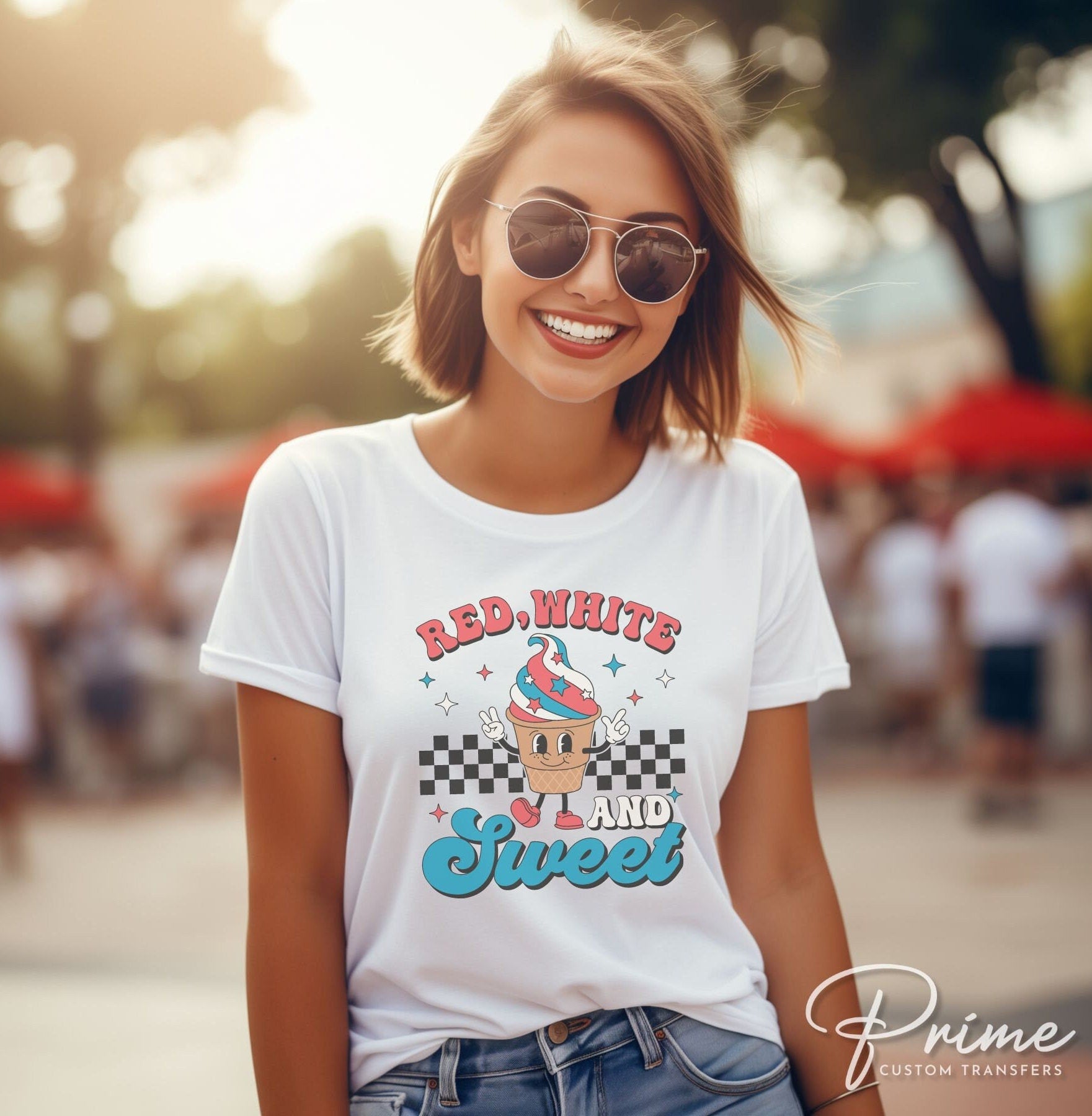 4th of July DTF Transfers, Ready to Press, T-shirt Transfers, Heat Transfer, Direct to Film, Fourth, Holiday, USA, Retro Ice Cream Cone