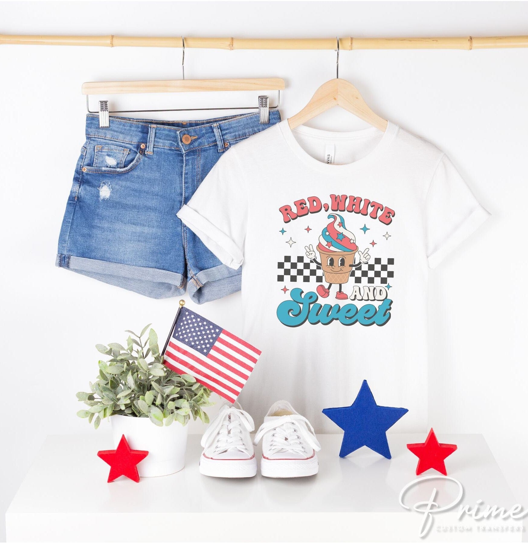 4th of July DTF Transfers, Ready to Press, T-shirt Transfers, Heat Transfer, Direct to Film, Fourth, Holiday, USA, Retro Ice Cream Cone