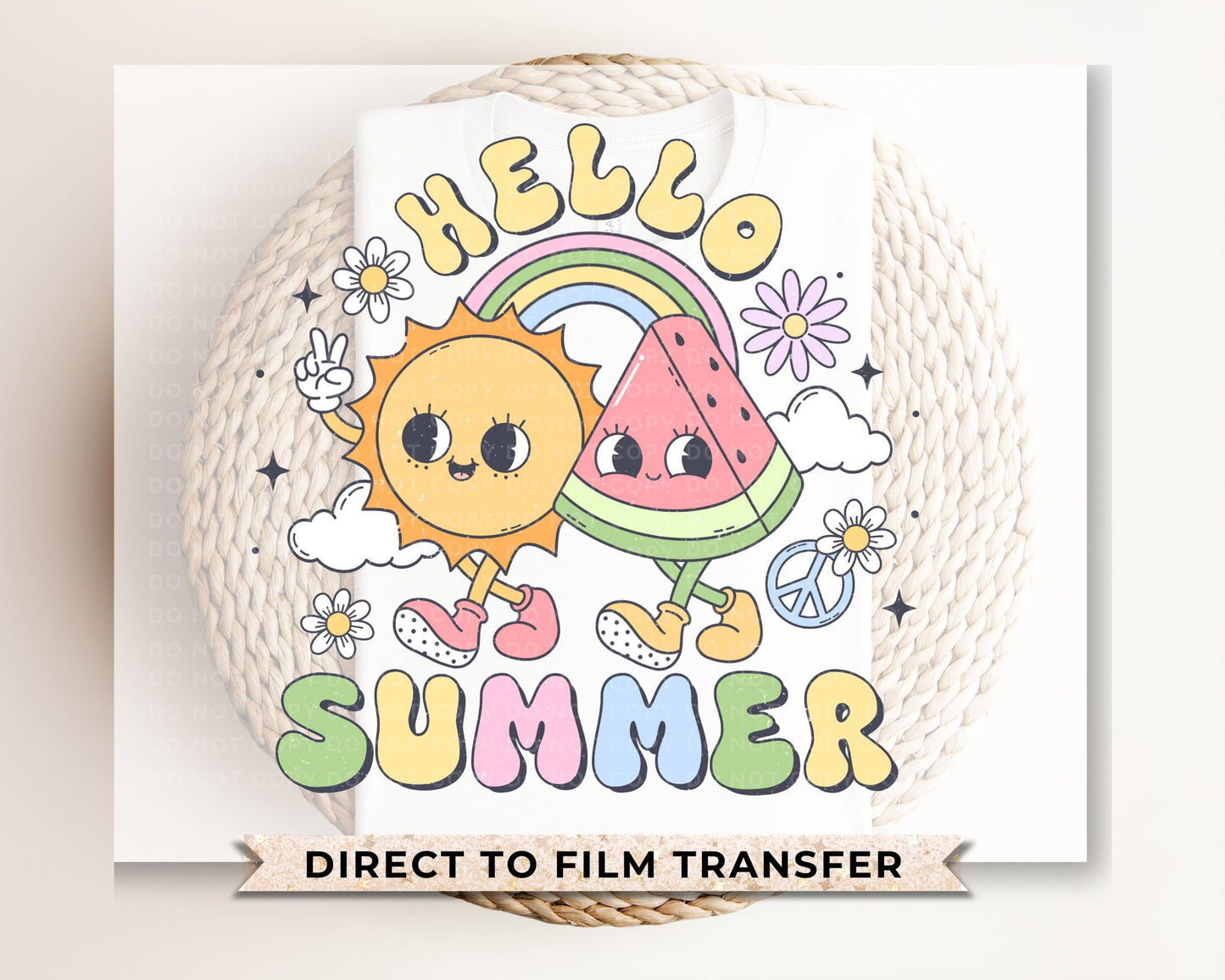 Summer DTF Transfers, Ready to Press, T-shirt Transfers, Heat Transfer, Direct to Film, Beach, Cute, Sunshine, Vacation, Retro Hello Summer