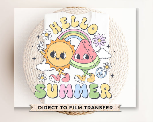 Summer DTF Transfers, Ready to Press, T-shirt Transfers, Heat Transfer, Direct to Film, Beach, Cute, Sunshine, Vacation, Retro Hello Summer