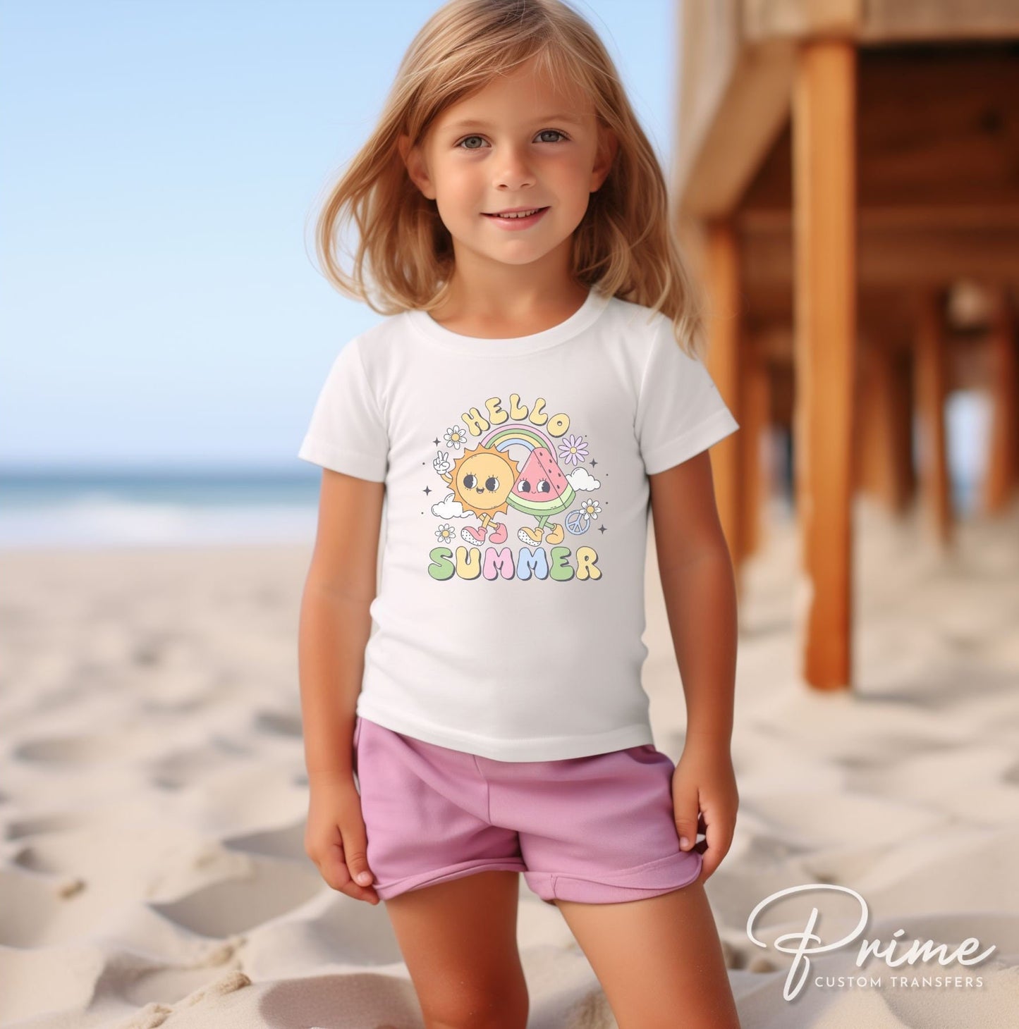 Summer DTF Transfers, Ready to Press, T-shirt Transfers, Heat Transfer, Direct to Film, Beach, Cute, Sunshine, Vacation, Retro Hello Summer