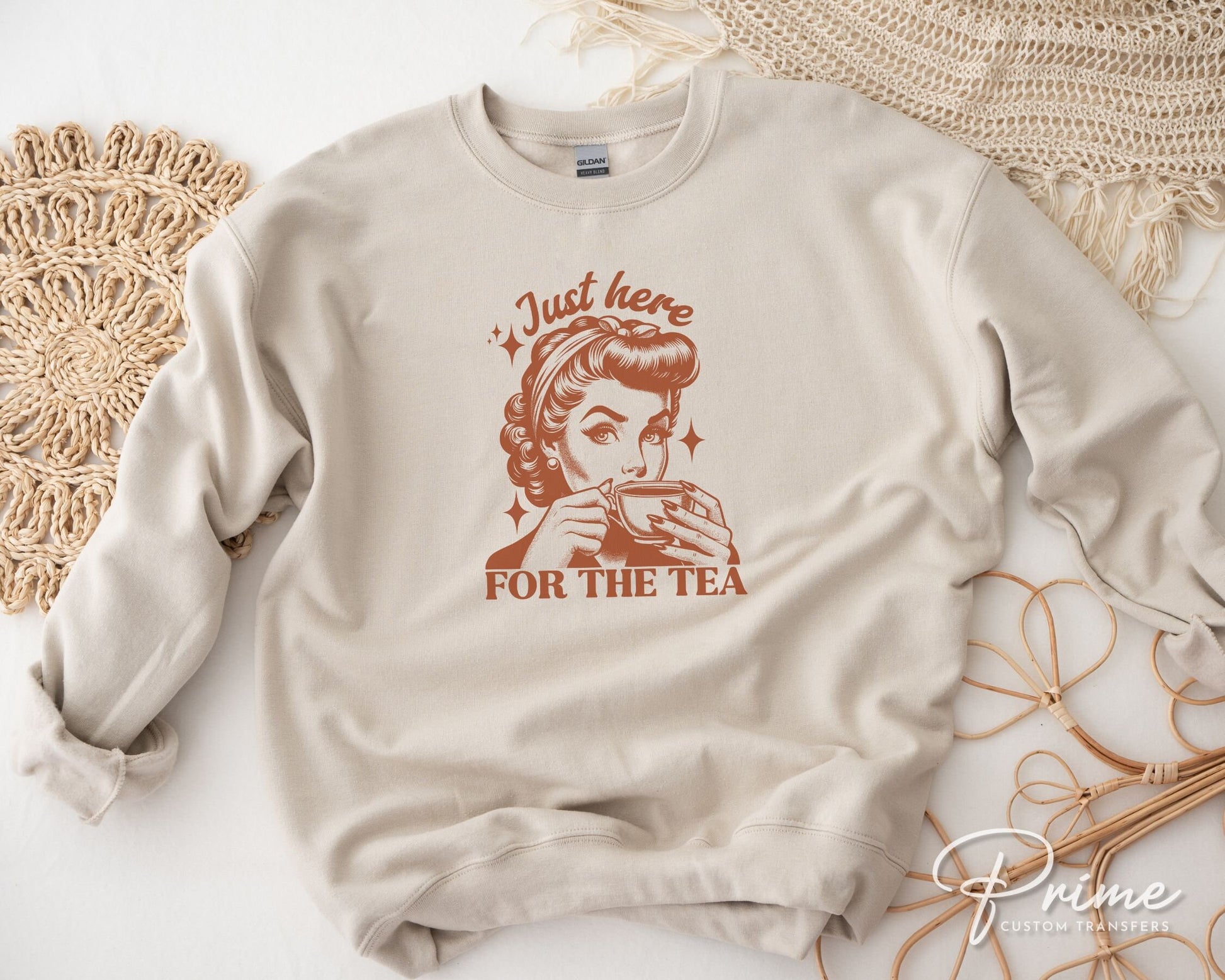 Just Here for The Tea DTF Transfers, Ready to Press, T-shirt Transfers, Heat Transfer, Direct to Film, Funny, Trendy, Retro Housewife