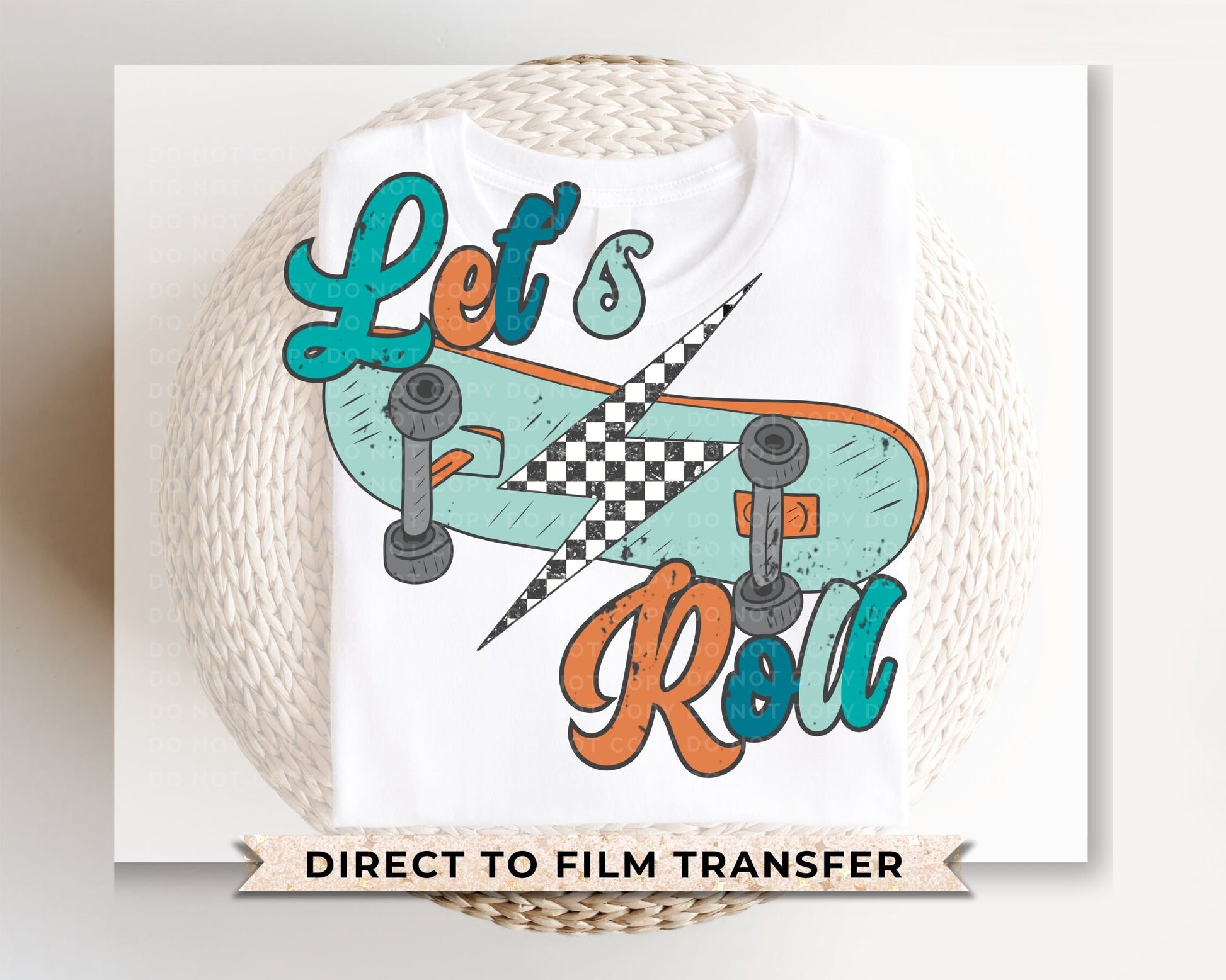 Let’s Roll DTF Transfers, Ready to Press, T-shirt Transfers, Heat Transfer, Direct to Film, Retro, Toddler, Skateboard, Skater Boy