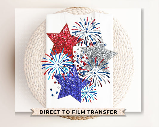 4th of July DTF Transfers, Ready to Press, T-shirt Transfers, Heat Transfer, Direct to Film, USA, Holiday, Stars, Sparkly, Faux Glitter