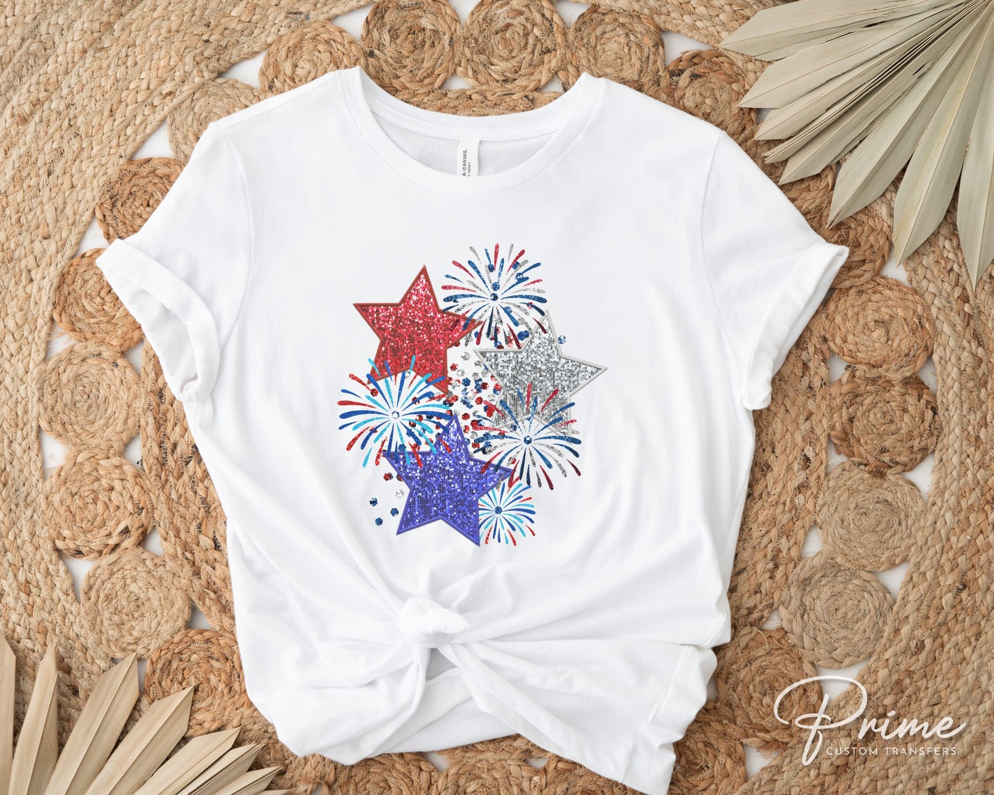 4th of July DTF Transfers, Ready to Press, T-shirt Transfers, Heat Transfer, Direct to Film, USA, Holiday, Stars, Sparkly, Faux Glitter