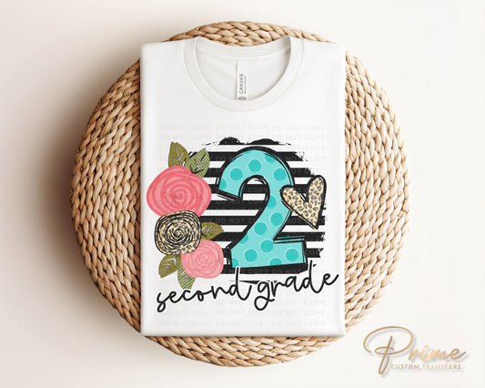 Second Grade DTF Transfer, First Day of School, Heat Transfer, Ready to Press, Direct to Film, First Day of School, Boho, Teacher, 2nd Grade