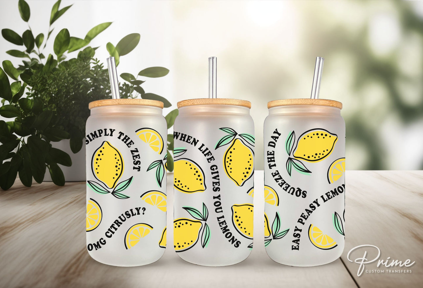 UV DTF 16oz Libbey Cup Wrap Sticker, Ready To Apply, Direct to Film, Wrap, Summer, Glass Can, Permanent, Zest, When Life Gives You Lemons
