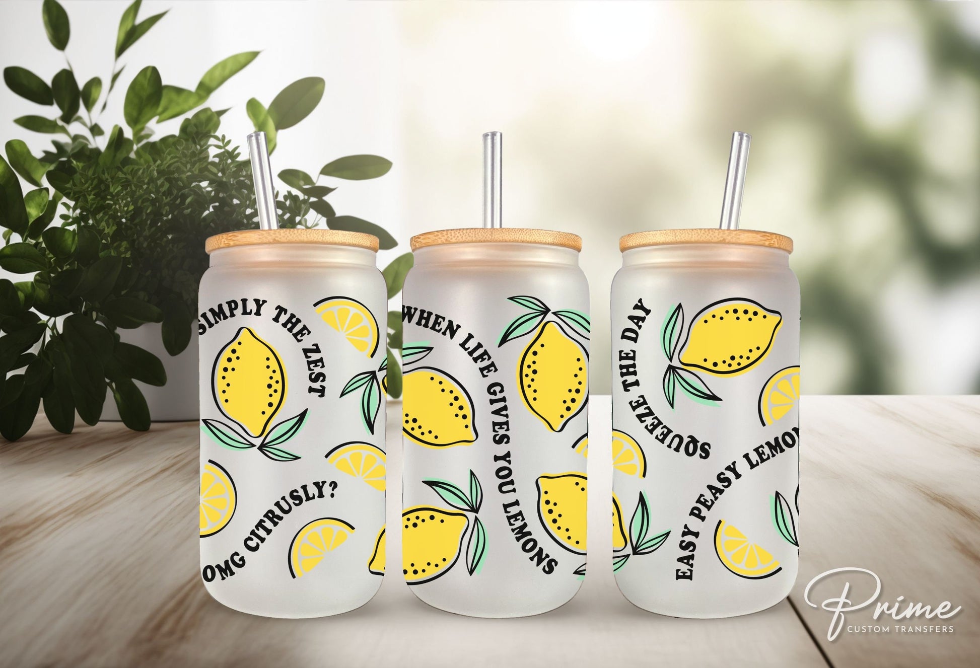 UV DTF 16oz Libbey Cup Wrap Sticker, Ready To Apply, Direct to Film, Wrap, Summer, Glass Can, Permanent, Zest, When Life Gives You Lemons