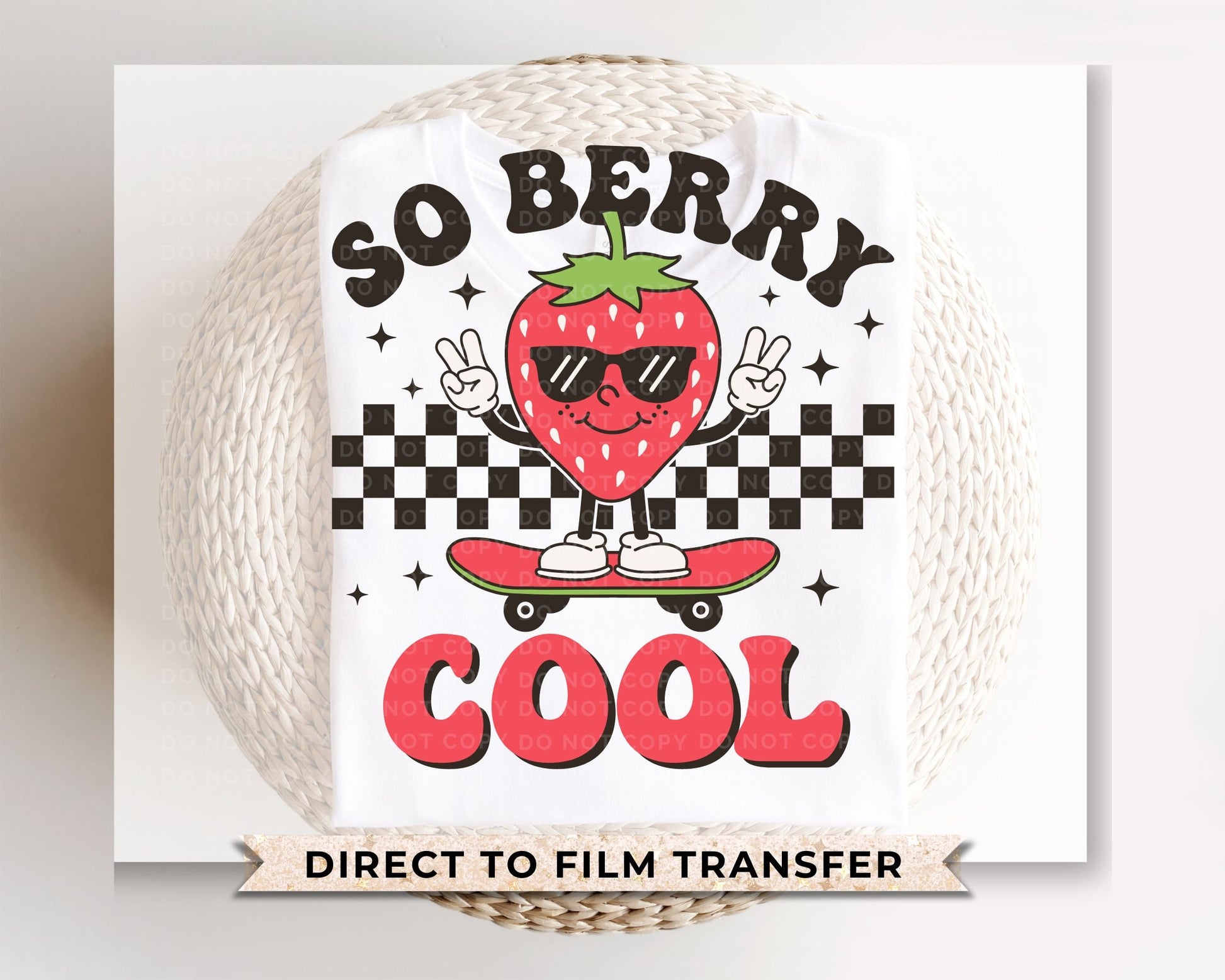 Strawberry DTF Transfers, Ready to Press, T-shirt Transfers, Heat Transfer, Direct to Film, Retro, Trendy, Cute, Skateboard, So Berry Cool
