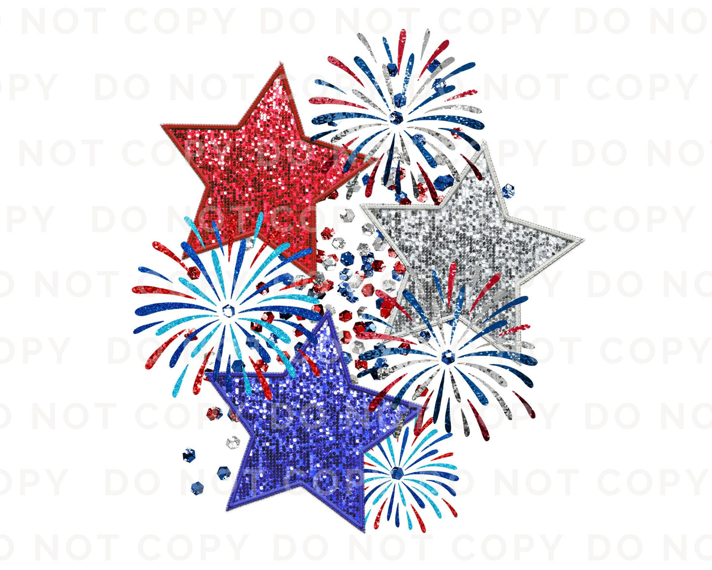 4th of July DTF Transfers, Ready to Press, T-shirt Transfers, Heat Transfer, Direct to Film, USA, Holiday, Stars, Sparkly, Faux Glitter