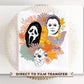 Halloween DTF Transfers, Ready to Press, T-shirt Transfers, Heat Transfer, Direct to Film, Spooky, Scary, Movie, Trendy, Retro, Triller