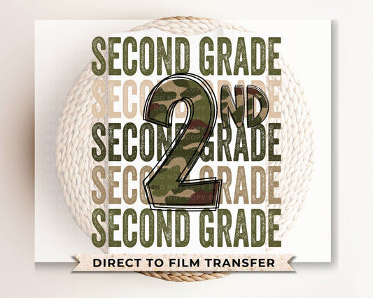 Second Grade DTF Transfer, First Day of School, Heat Transfer, Ready to Press, Direct to Film, Camo, Camouflage, 2nd, First Day of School